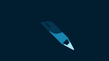 White Pencil with eraser icon isolated on blue background. Drawing and educational tools. School office symbol. 4K Video motion graphic animation.