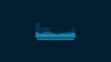 White Bed icon isolated on blue background. 4K Video motion graphic animation.