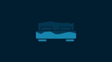 White Big bed for two or one person icon isolated on blue background. 4K Video motion graphic animation.
