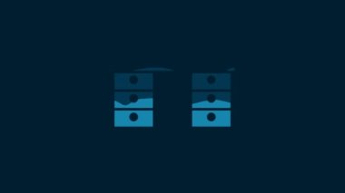 White Office desk icon isolated on blue background. 4K Video motion graphic animation.