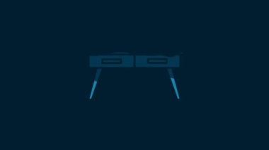 White Office desk icon isolated on blue background. 4K Video motion graphic animation.