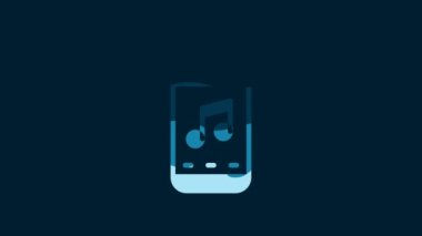 White Music player icon isolated on blue background. Portable music device. 4K Video motion graphic animation.