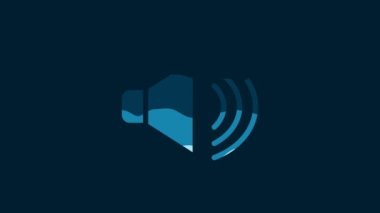 White Speaker volume, audio voice sound symbol, media music icon isolated on blue background. 4K Video motion graphic animation.