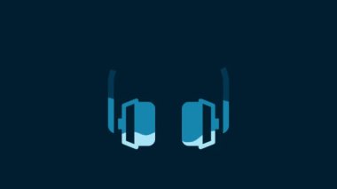 White Headphones icon isolated on blue background. Earphones. Concept for listening to music, service, communication and operator. 4K Video motion graphic animation.