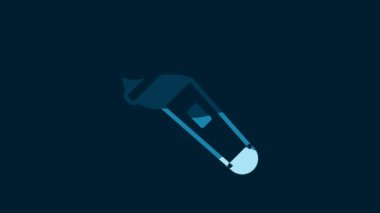 White Microphone icon isolated on blue background. On air radio mic microphone. Speaker sign. 4K Video motion graphic animation.