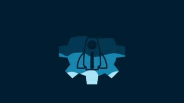 White Business startup project concept icon isolated on blue background. Symbol of new business, entrepreneurship, innovation and technology. 4K Video motion graphic animation.