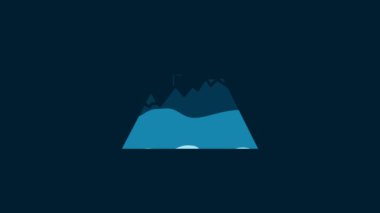White Mountains with flag on top icon isolated on blue background. Symbol of victory or success concept. Goal achievement. 4K Video motion graphic animation.