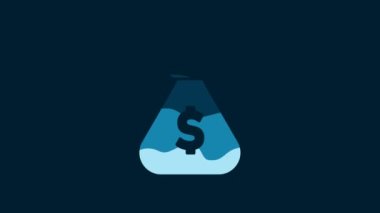 White Money bag icon isolated on blue background. Dollar or USD symbol. Cash Banking currency sign. 4K Video motion graphic animation.