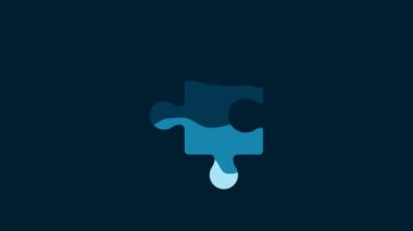 White Piece of puzzle icon isolated on blue background. Business, marketing, finance, layout, infographics, internet concept. 4K Video motion graphic animation.