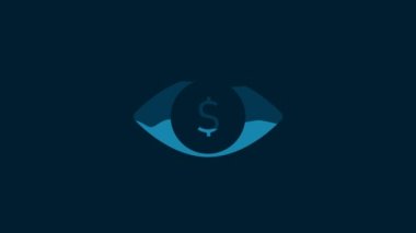 White Eye with dollar icon isolated on blue background. 4K Video motion graphic animation.