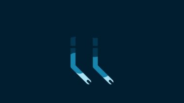 White Bicycle suspension fork icon isolated on blue background. Sport transportation spare part steering wheel. 4K Video motion graphic animation.
