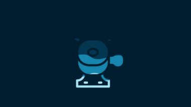 White Bicycle bell icon isolated on blue background. 4K Video motion graphic animation.