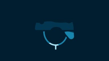 White Bicycle helmet icon isolated on blue background. Extreme sport. Sport equipment. 4K Video motion graphic animation.