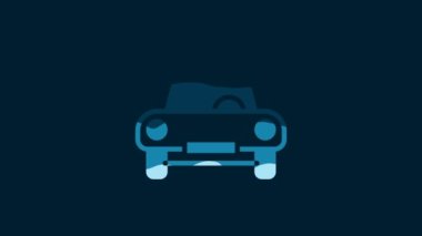 White Police car and police flasher icon isolated on blue background. Emergency flashing siren. 4K Video motion graphic animation.