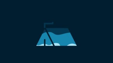 White Protest camp icon isolated on blue background. Protesting tent. 4K Video motion graphic animation.