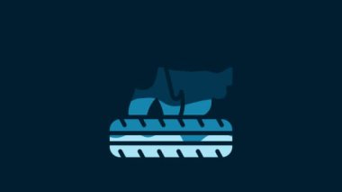 White Lying burning tires icon isolated on blue background. 4K Video motion graphic animation.