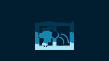 White Broken window icon isolated on blue background. Damaged window. Beaten windowpane concept. Vandalism. 4K Video motion graphic animation.