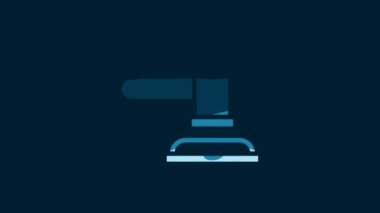 White Judge gavel icon isolated on blue background. Gavel for adjudication of sentences and bills, court, justice. Auction hammer. 4K Video motion graphic animation.