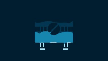 White Road barrier icon isolated on blue background. Symbol of restricted area which are in under construction processes. Repair works. 4K Video motion graphic animation.