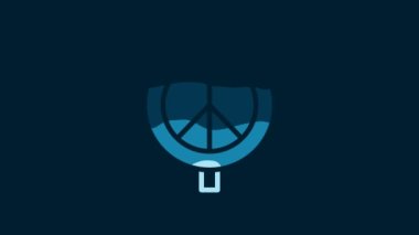 White Peace icon isolated on blue background. Hippie symbol of peace. 4K Video motion graphic animation.
