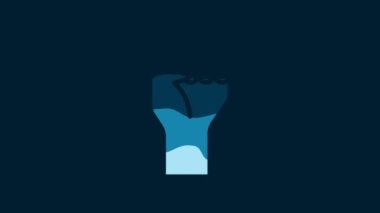 White Raised hand with clenched fist icon isolated on blue background. Protester raised fist at a political demonstration. Empowerment. 4K Video motion graphic animation.