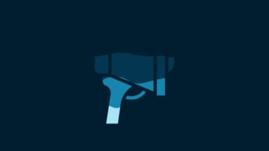 White Megaphone icon isolated on blue background. Speaker sign. 4K Video motion graphic animation.