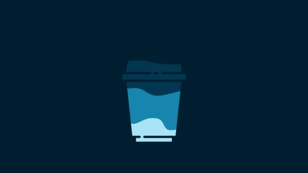White Coffee Cup Icon Isolated Blue Background Video Motion Graphic — Vídeos de Stock