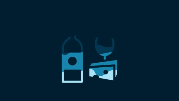 White Wine Bottle Glass Cheese Icon Isolated Blue Background Romantic — Vídeo de stock