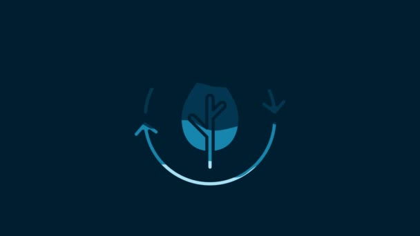 White Recycle Symbol Leaf Icon Isolated Blue Background Environment Recyclable — Wideo stockowe