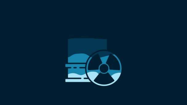 White Radioactive Waste Barrel Icon Isolated Blue Background Toxic Refuse — Stockvideo