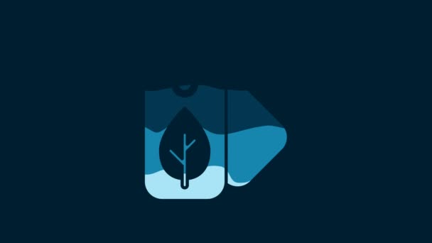 White Tag Leaf Symbol Icon Isolated Blue Background Banner Label — Vídeo de Stock