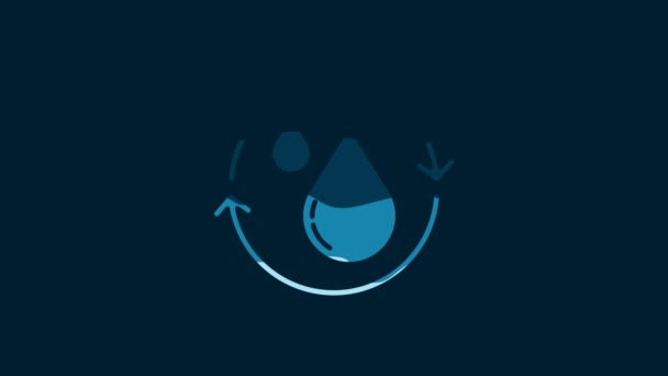 白色循环清洁水图标隔离在蓝色背景 滴水与标志回收 4K视频运动图形动画 — 图库视频影像