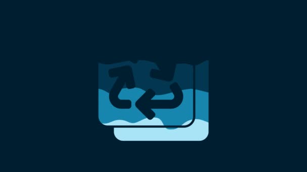 White Recycle Symbol Icon Isolated Blue Background Circular Arrow Icon — Vídeo de Stock