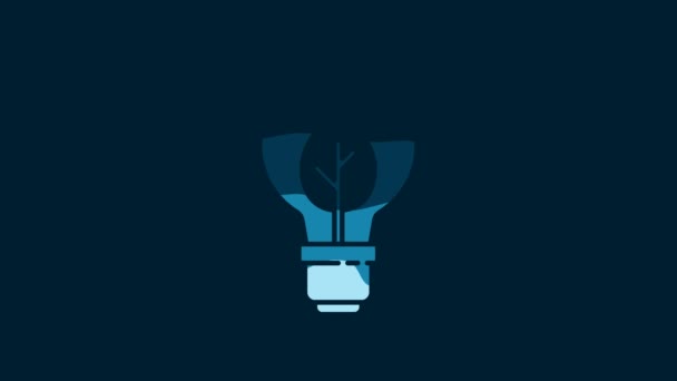 White Light Bulb Leaf Icon Isolated Blue Background Eco Energy — Video