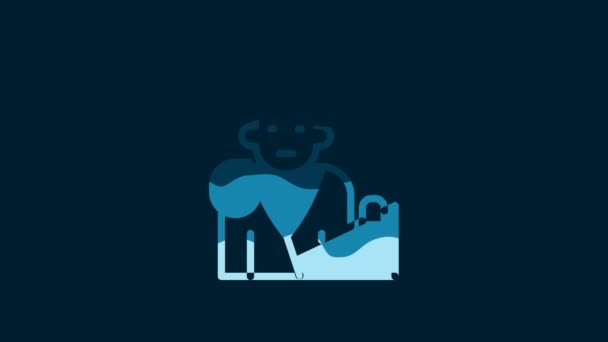 白スペイン闘牛 青の背景に隔離されたマタドールのアイコン スペインの伝統芸能 4Kビデオモーショングラフィックアニメーション — ストック動画
