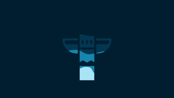White Canadian Totem Pole Icon Isolated Blue Background Video Motion — Vídeo de Stock