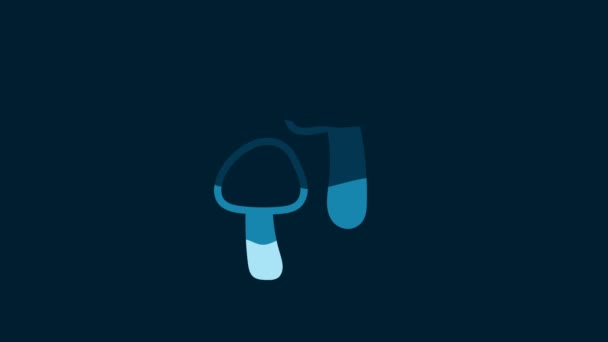 White Mushroom Icon Isolated Blue Background Video Motion Graphic Animation — Vídeo de Stock