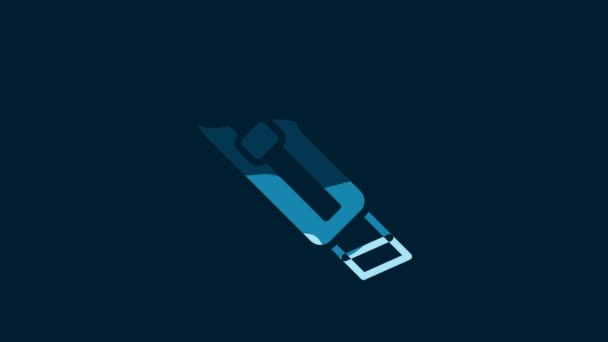 青の背景に隔離された白い文房具ナイフのアイコン オフィスペーパーカッター 4Kビデオモーショングラフィックアニメーション — ストック動画