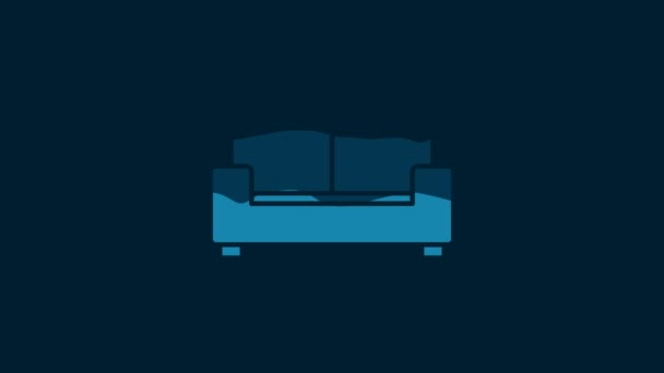 White Sofa Icon Isolated Blue Background Video Motion Graphic Animation — Stock Video