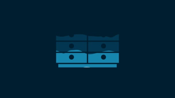 White Chest Drawers Icon Isolated Blue Background Video Motion Graphic — Video Stock