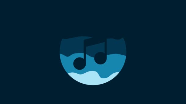 白い音楽ノート 青の背景に隔離されたトーンアイコン 4Kビデオモーショングラフィックアニメーション — ストック動画