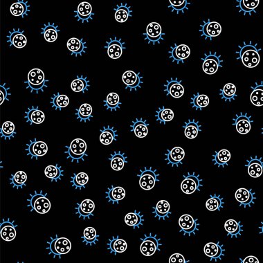 Güneş ikonunun çizgi tutulması siyah arkaplanda izole edilmiş kusursuz bir desen. Tam sonar tutulması. Vektör