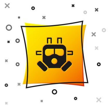 Black Gas mask icon isolated on white background. Respirator sign. Yellow square button. Vector.