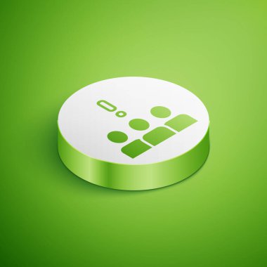 Isometric Crowd protest icon isolated on green background. Demonstration. White circle button. Vector.