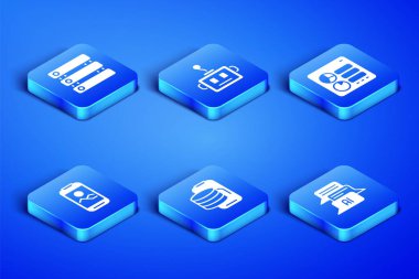 Set Chat bot, Server, Data, Cloud technology data transfer, Mobile phone, Artificial intelligence robot and Computer api interface icon. Vector