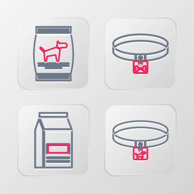 Set line Dog collar, Bag of food,  and for dog icon. Vector
