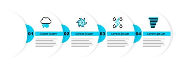 Set line Tornado, Storm,  and Cloud with snow and lightning icon. Vector