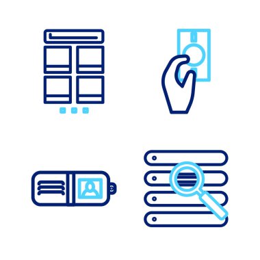 Set line Search in a browser window, Wallet, Hand holding money and Online shopping mobile icon. Vector