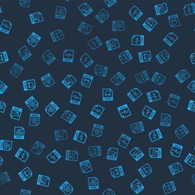 Set M3U file document, MP3,  and 3DS on seamless pattern. Vector.