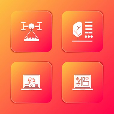 Set Smart farm with drone, Plant status, Laptop application for smart and farming technology icon. Vector.
